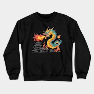 Colorful Chinese Dragon Unleashing Fire on Chinese City Crewneck Sweatshirt